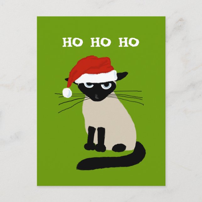 Postal Festiva Santa Cláusula Siamesa - Funny Kitty Cat Navidades (Anverso)