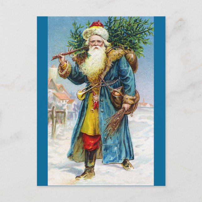 Postal Festiva Santa con árbol de fibrosa (Anverso)