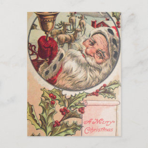 Postal Festiva Santa con Bell y Holly