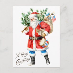 Postal Festiva Santa con juguetes y tambor