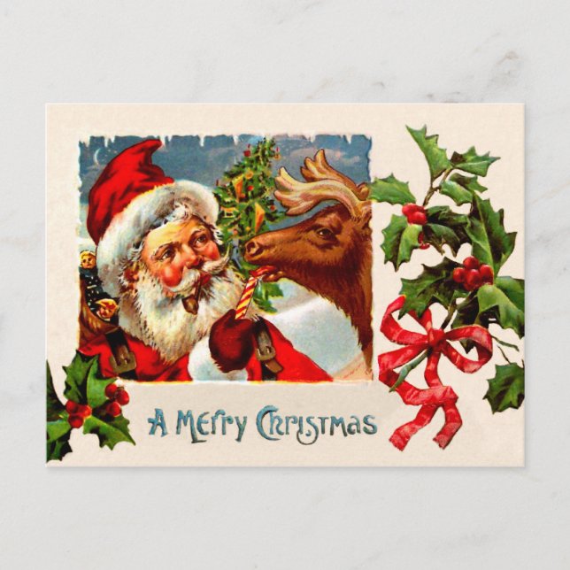 Postal Festiva Santa con renos (Anverso)
