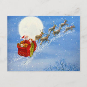 Postal Festiva Santa con sus renos voladores