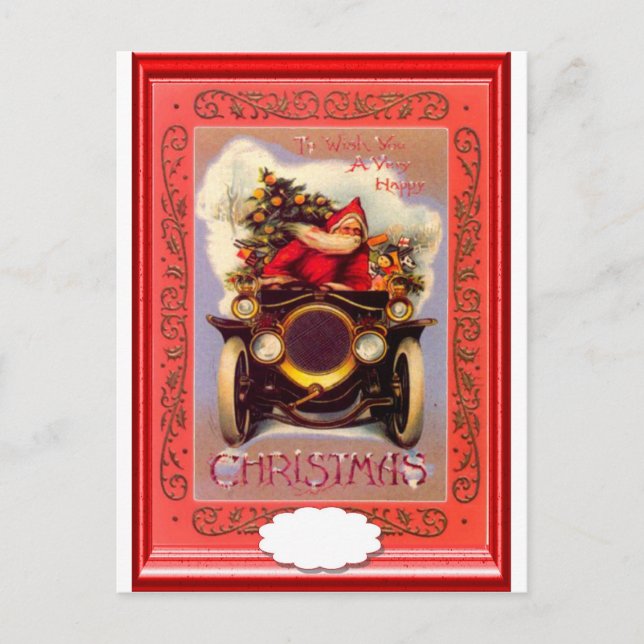 Postal Festiva Santa conduciendo un auto veterano (Anverso)