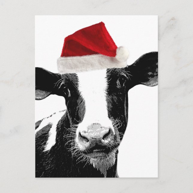 Postal Festiva Santa Cow - Vaca lechera con sombrero Santa (Anverso)