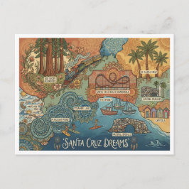 Postal Festiva Santa Cruz California Dreams Map – Vibrant Coast