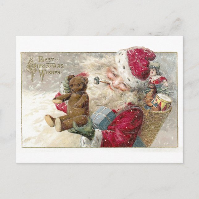 Postal Festiva Santa de 1913 con Oso y Teddy (Anverso)