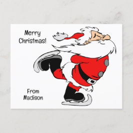 Postal Festiva Santa de patinaje de texto personalizado