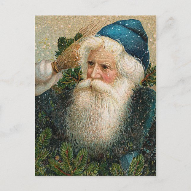 Postal Festiva Santa de Vintage con tapón azul (Anverso)