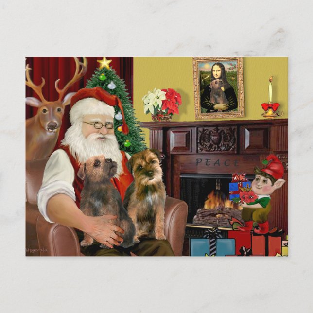 Postal Festiva Santa - Dos Border Terriers (Anverso)