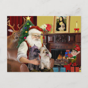 Postal Festiva Santa en casa - Cairn Terriers (dos)