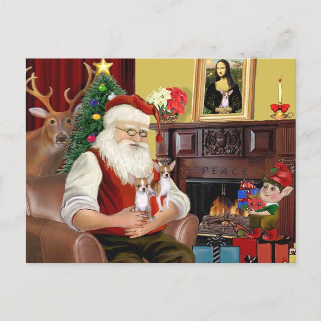 Postal Festiva Santa en casa - Chihuahuas (dos) (Anverso)