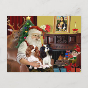 Postal Festiva Santa en casa con dos Cavalier King Charles