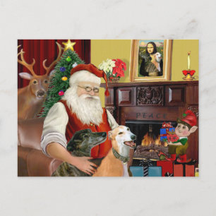 Postal Festiva Santa en casa con dos galgos
