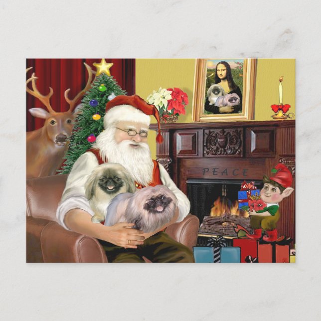 Postal Festiva Santa en casa - Pekingese (R) - Santa (Anverso)