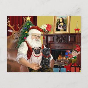 Postal Festiva Santa en casa - Pugs dos,2F,1blk)