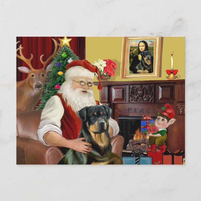 Postal Festiva Santa en casa - Rottweiler 3 (Anverso)