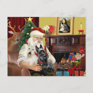 Postal Festiva Santa en casa - Terriers Escoceses (dos) - Santa