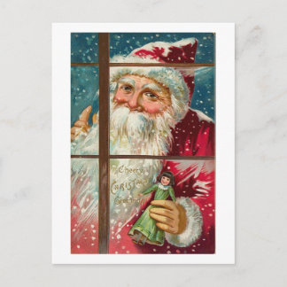 Postal Festiva Santa en la ventana