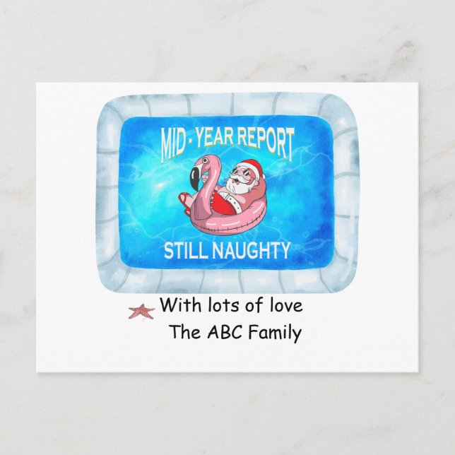 Postal Festiva Santa en los Navidades de la piscina en julio (Anverso)