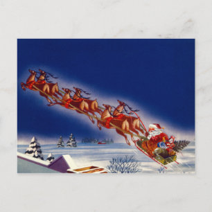 Postal Festiva Santa en su Sleigh