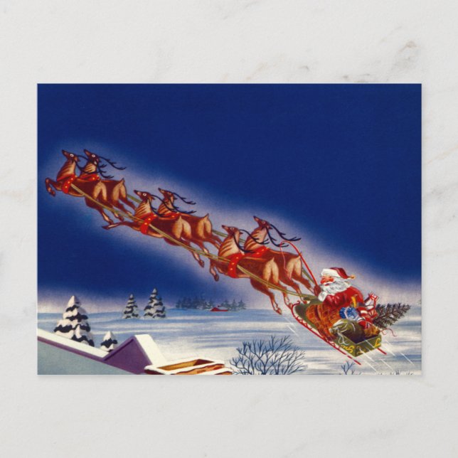 Postal Festiva Santa en su Sleigh (Anverso)