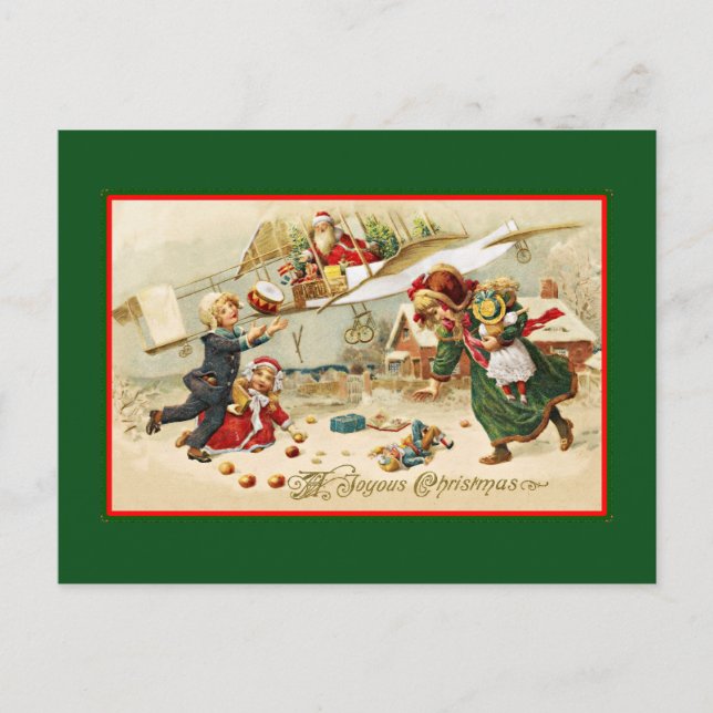 Postal Festiva Santa en un aeroplano (Anverso)