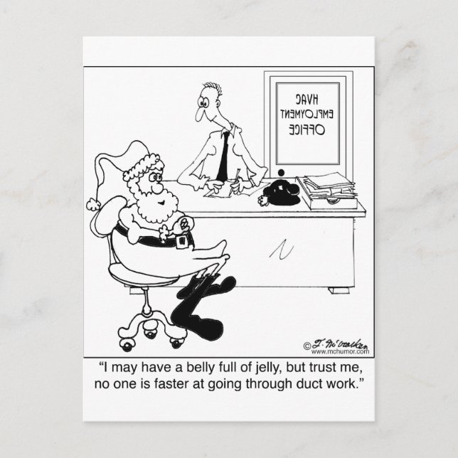 Postal Festiva Santa en una oficina de empleo de calefacción y ai (Anverso)