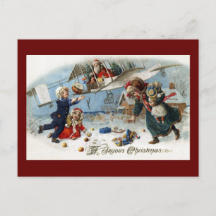 Postal Festiva Santa Entregando Regalos A Través De Biplane