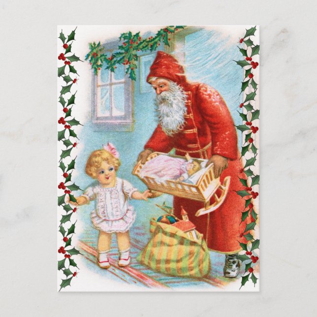 Postal Festiva Santa entregando regalos navideños (Anverso)
