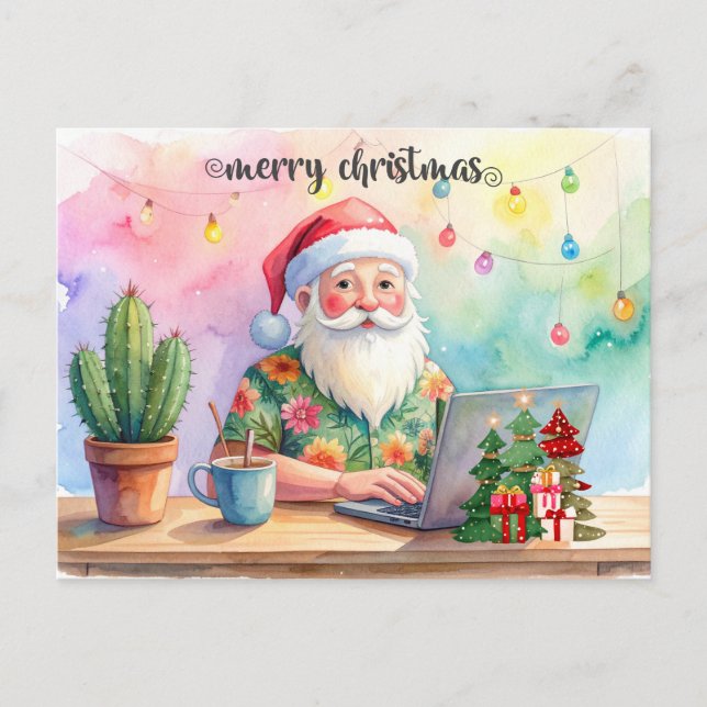 Postal Festiva Santa está trabajando en línea para las vacaciones (Anverso)