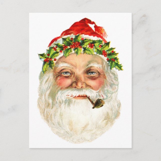 Postal Festiva Santa Fumando Una Tubería (Anverso)