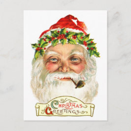 Postal Festiva Santa Fumando Una Tubería