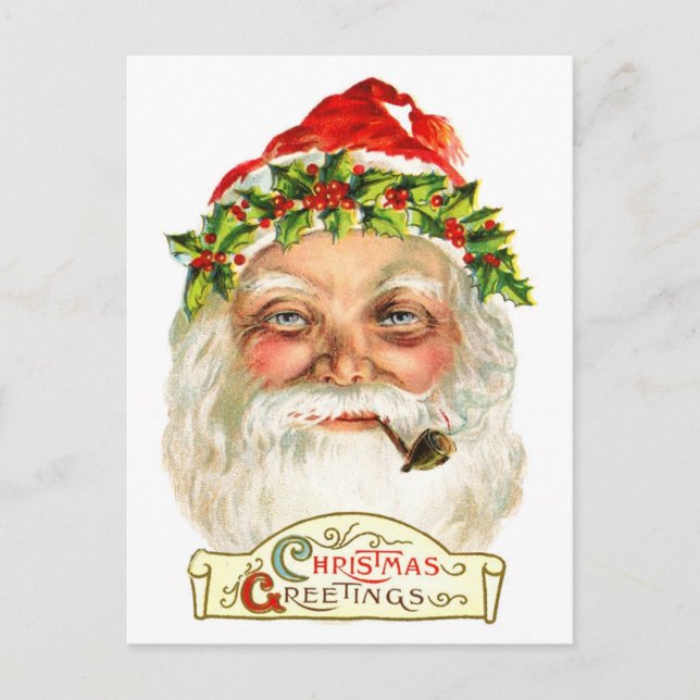 Postal Festiva Santa Fumando Una Tubería (Anverso)