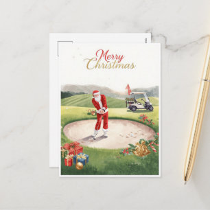 Postal Festiva Santa golfista en el bunker divertido golf navideñ