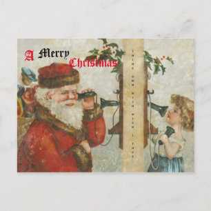Postal Festiva Santa hablando por teléfono
