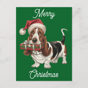 Postal Festiva santa hat con perilla de basset personalizado