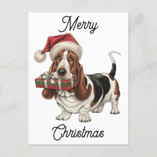 Postal Festiva santa hat con perilla de basset personalizado