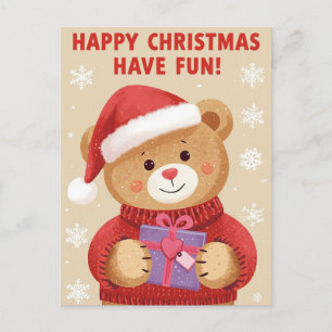 Postal Festiva Santa Hat Oso lindo Regalo Navidades felices