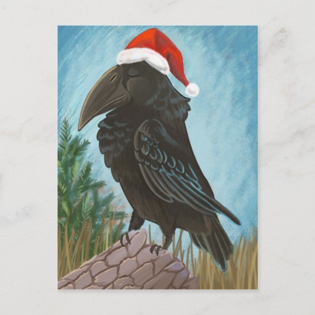 Postal Festiva Santa Hat Raven (Anverso)