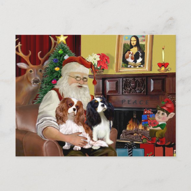 Postal Festiva Santa In Home Cavalier King Charles (dos) (Anverso)