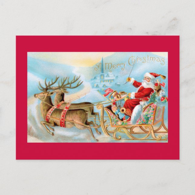 Postal Festiva Santa in Sleigh with Reindeer Postcard (Anverso)