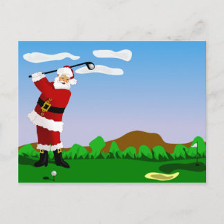 Postal Festiva Santa Jugando Golf