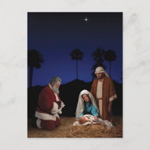 Postal Festiva Santa Kneeling de la Natividad