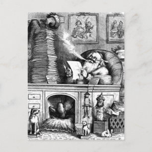 Postal Festiva Santa leyendo su correo