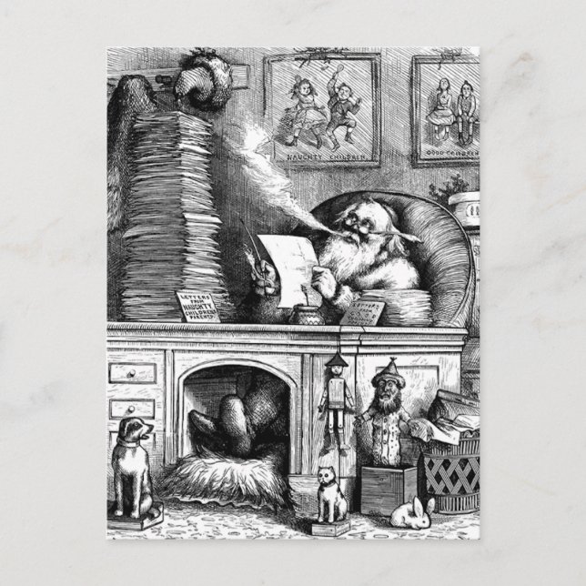 Postal Festiva Santa leyendo su correo (Anverso)