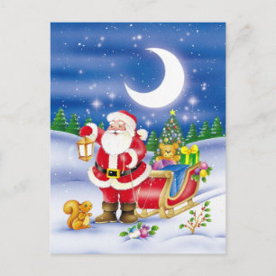 Postal Festiva Santa lindo con el trineo
