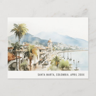 Postal Festiva Santa Marta Colombia Acuarela Paisaje Viaje