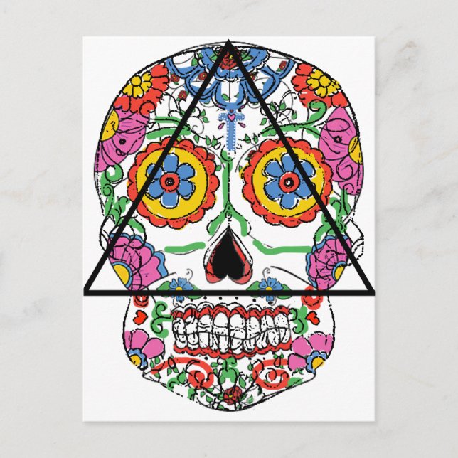 Postal Festiva Santa Muerte en un triángulo (Anverso)