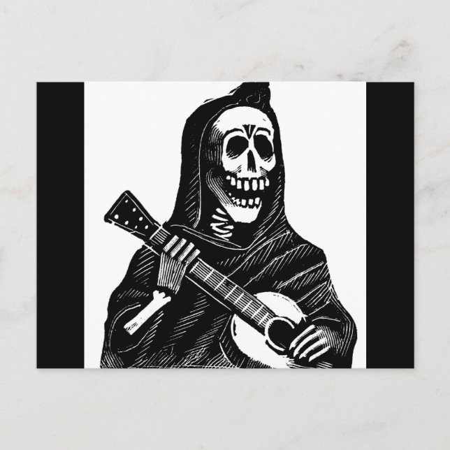 Postal Festiva Santa Muerte tocando guitarra (Anverso)
