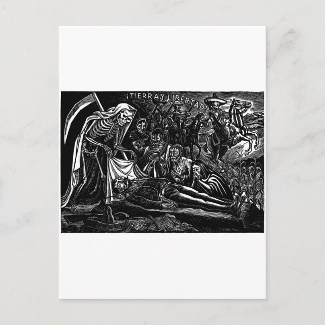 Postal Festiva Santa Muerte y el Soldado c. México en 1951 (Anverso)